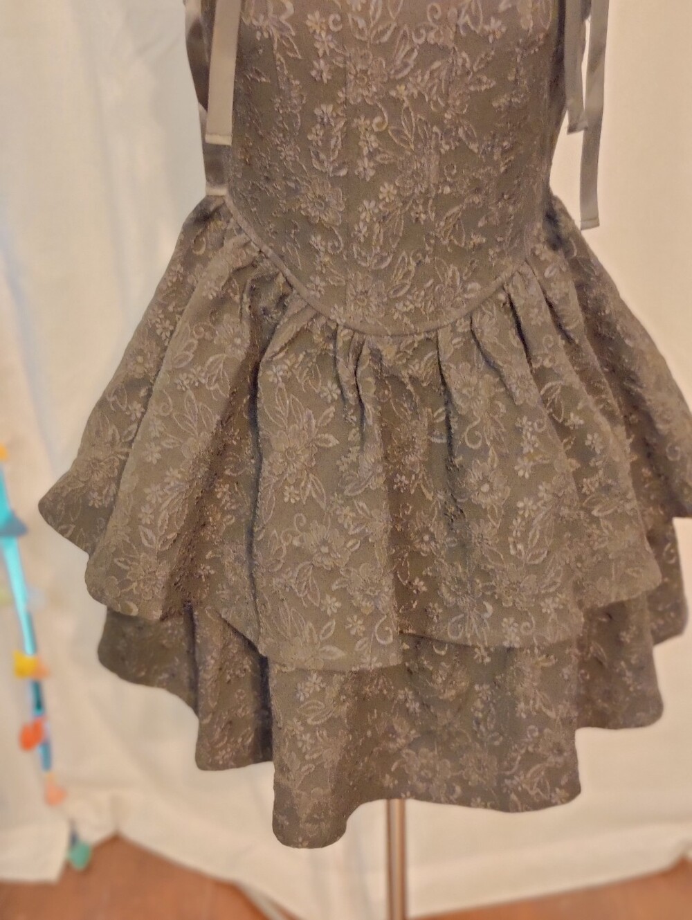 Trixxi modern Whimsygoth Flouncy Burlesque Lace Ribbon dark Romance Mini Dress S - Picture 3 of 11